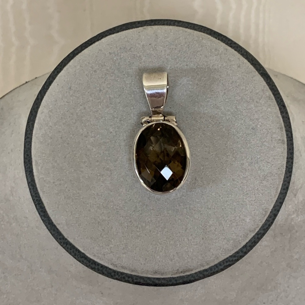 Vintage Large Smoky Quartz and Sterling Silver Pendant